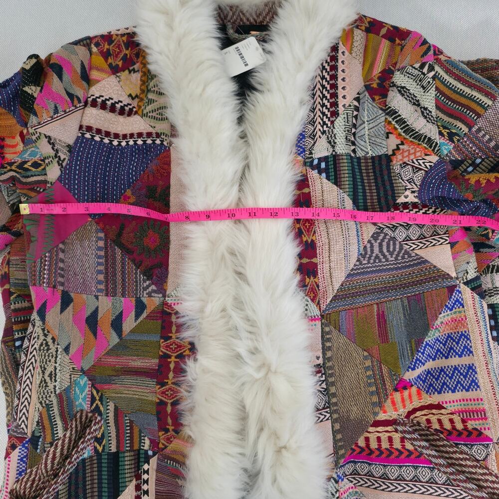 Free People Caravan Patchwork Shearling Trim Coat Sz Small NWT - Picture 5 of 9